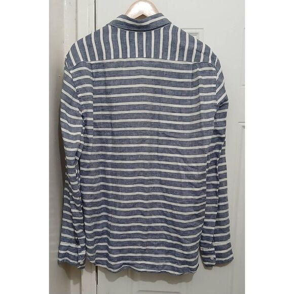 J crew Baird mcnutt mens large 100% Irish linen longsleeve stripe shirt blue - Picture 4 of 6